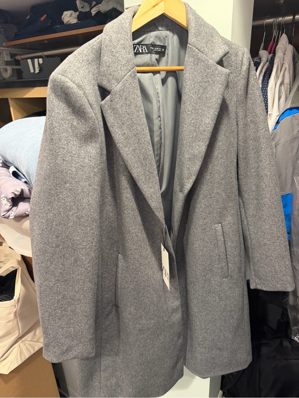 ZARA Gray Wool-Blend Single-Breasted Pea Coat